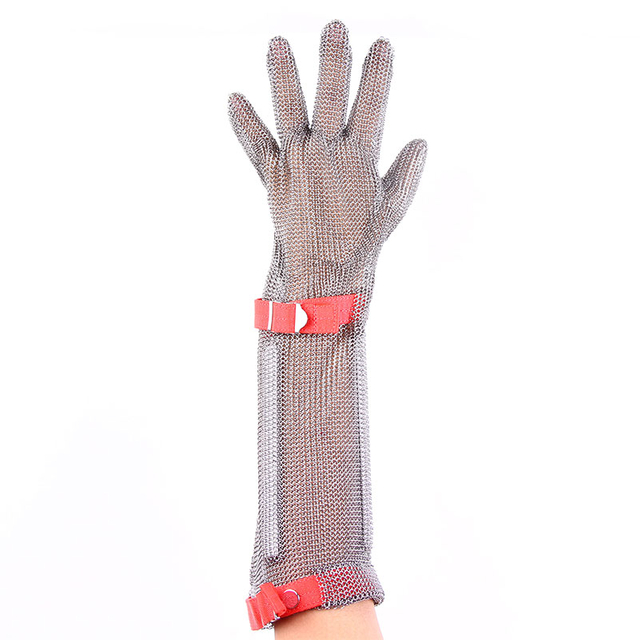 Five Finger Long Glove With Textile Strap